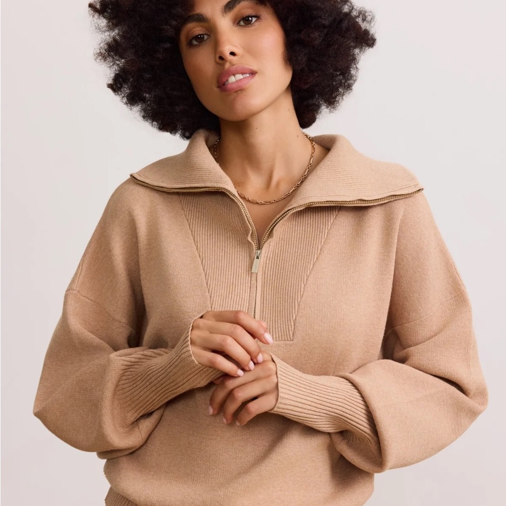 Active USA Women's Beige Half-Zip Sweater
